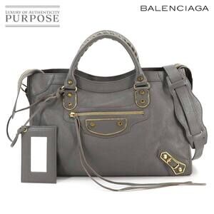 Balenciaga Metallic City Hand Shoulder Bag Gray Leather